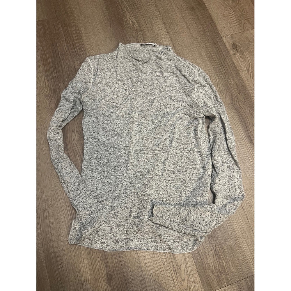 Zara Womens Grey Marled Knit Mock Neck Long Sleeve Top Size S